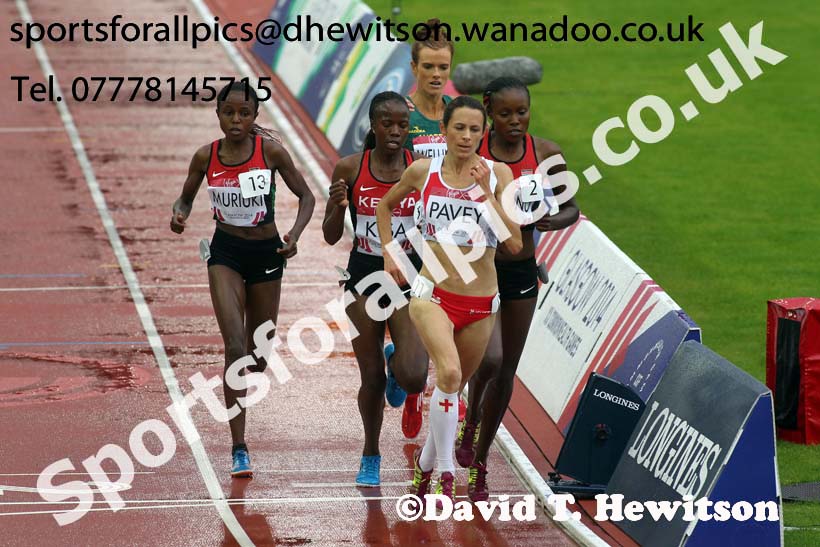 Jo Pavey (England) leads the womens 5000 metres at the Commonwealth Games, Glasgow. Photo: David T. Hewitson/Sports for All Pics